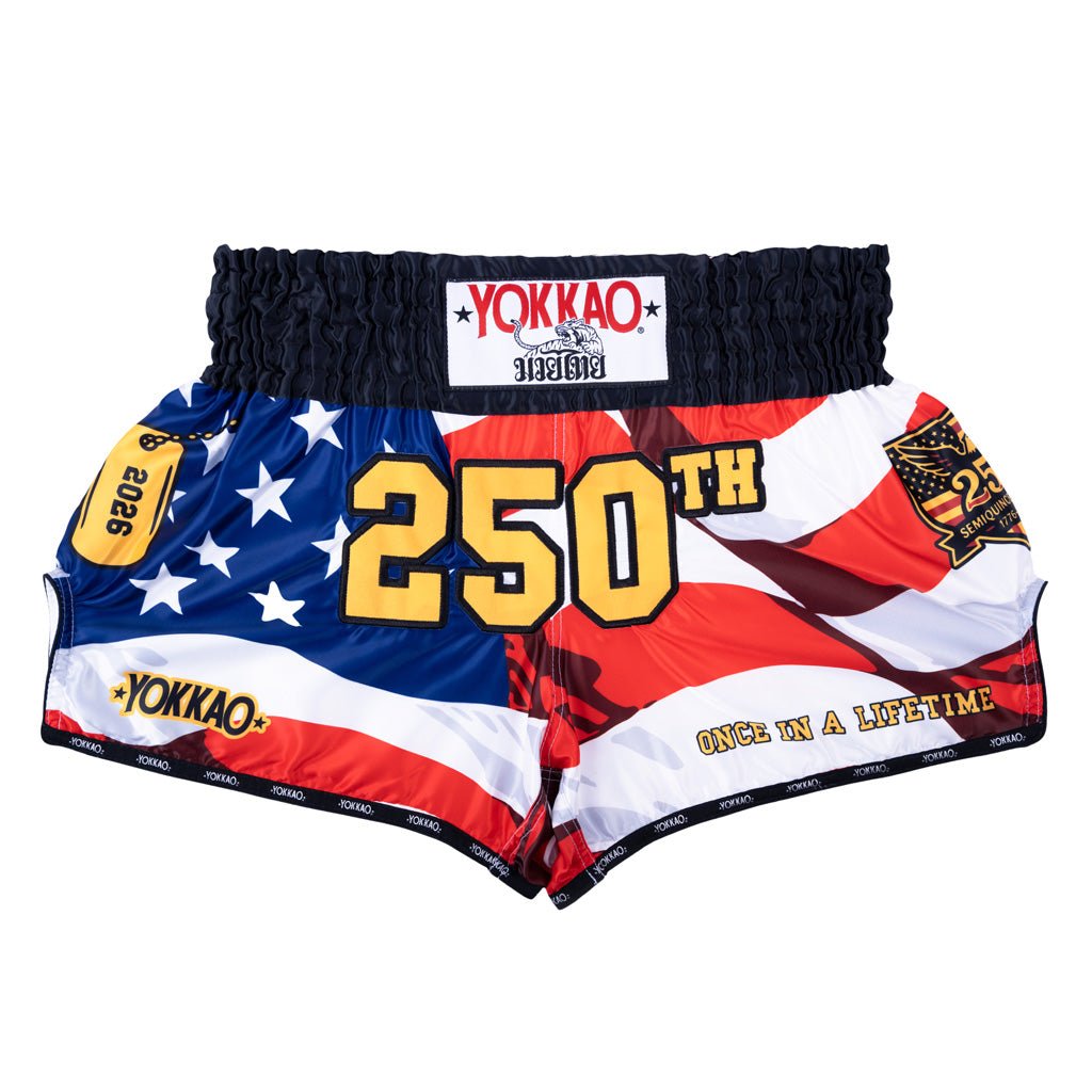 YOKKAO 250th Anniversary Muay Thai Shorts | Premium Gold Satin