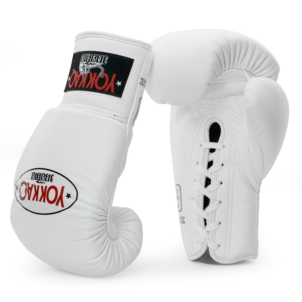 Matrix White Lace Up Boxing Gloves - YOKKAO