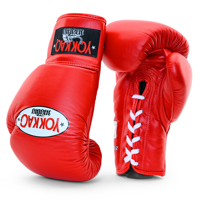 Matrix Red Lace Up Boxing Gloves - YOKKAO
